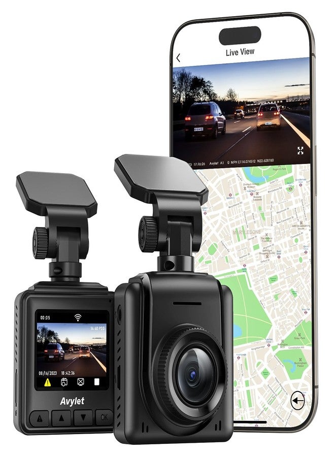 Avylet Dash Cam WiFi 2K, Car Camera with APP, External GPS, 1.5'' IPS Screen, Front Dash Camera for Cars, Mini Dashcams, WDR Night Vision, 24H Parking Monitor, Loop Recording, G-Sensor - Image 1